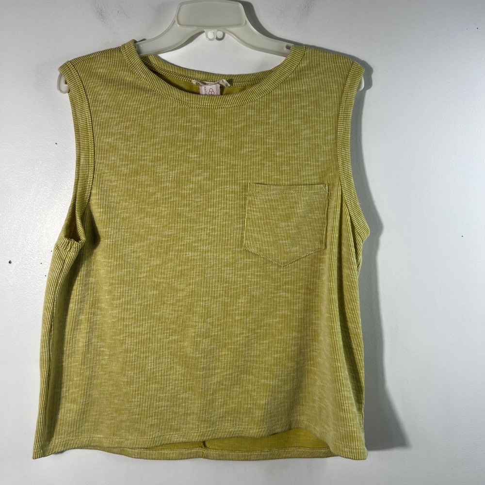 W By Together Nations Ribbed Pocket Tank Top Chartreuse Gold M Made in USA